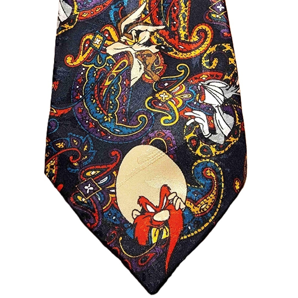 Vintage Looney Tunes Character Print Paisley Design Patterned Tie 58"×‎ 3.5"